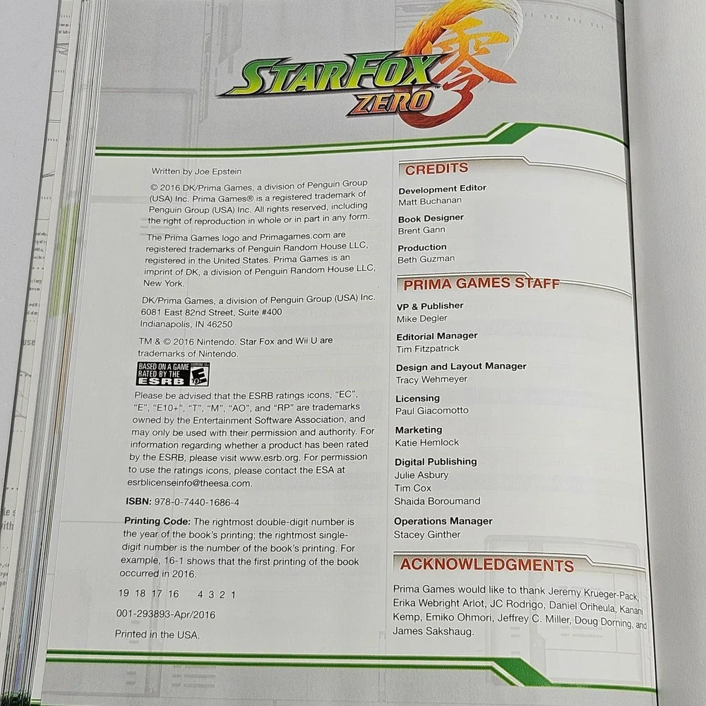 Star Fox Zero Collector's Edition Hardcover Strategy Guide Prima Games